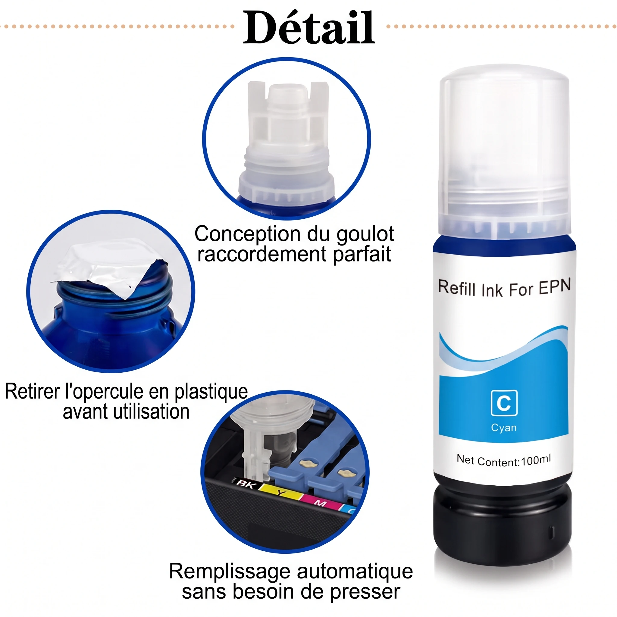 Premium InK Bouteille Encre 103 Cyan pour L3110 L3111 L3150 L3160